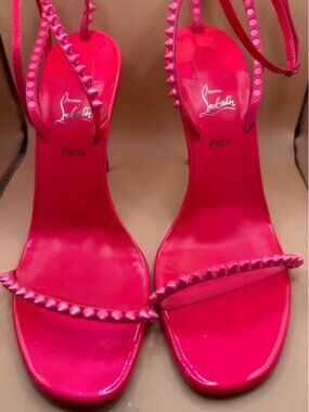 Christian Louboutin Vibrant Pink Studded Heels (Rare bright pink!)